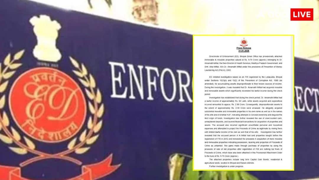 MP News: भोपाल में ED का बड़ा एक्शन, डॉ. अमरनाथ मित्तल की 9 करोड़ से अधिक की प्रॉपर्टी अटैच